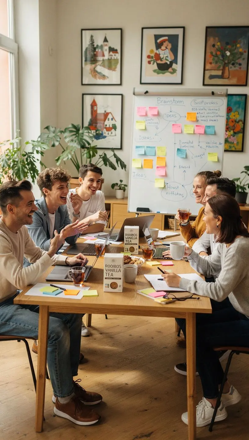 Pohár s čajom rooibos a vanilkou na drevenom stole